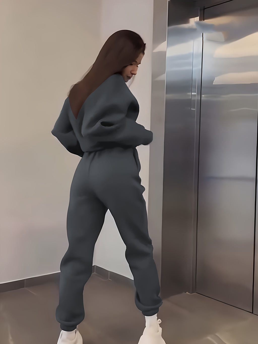 2pcs Casual Sports Set, Letter Pattern Warm Crew Neck Sweatshirt & Running Jogger Pants Suit, Women's Activewear