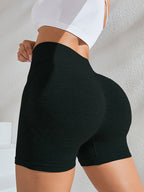 Solid Color High Waist Butt Lifting Sports Shorts, Stretchy Running Seamless Yoga Cycling Shorts, Women's Activewear