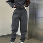 2pcs Casual Sports Set, Letter Pattern Warm Crew Neck Sweatshirt & Running Jogger Pants Suit, Women's Activewear
