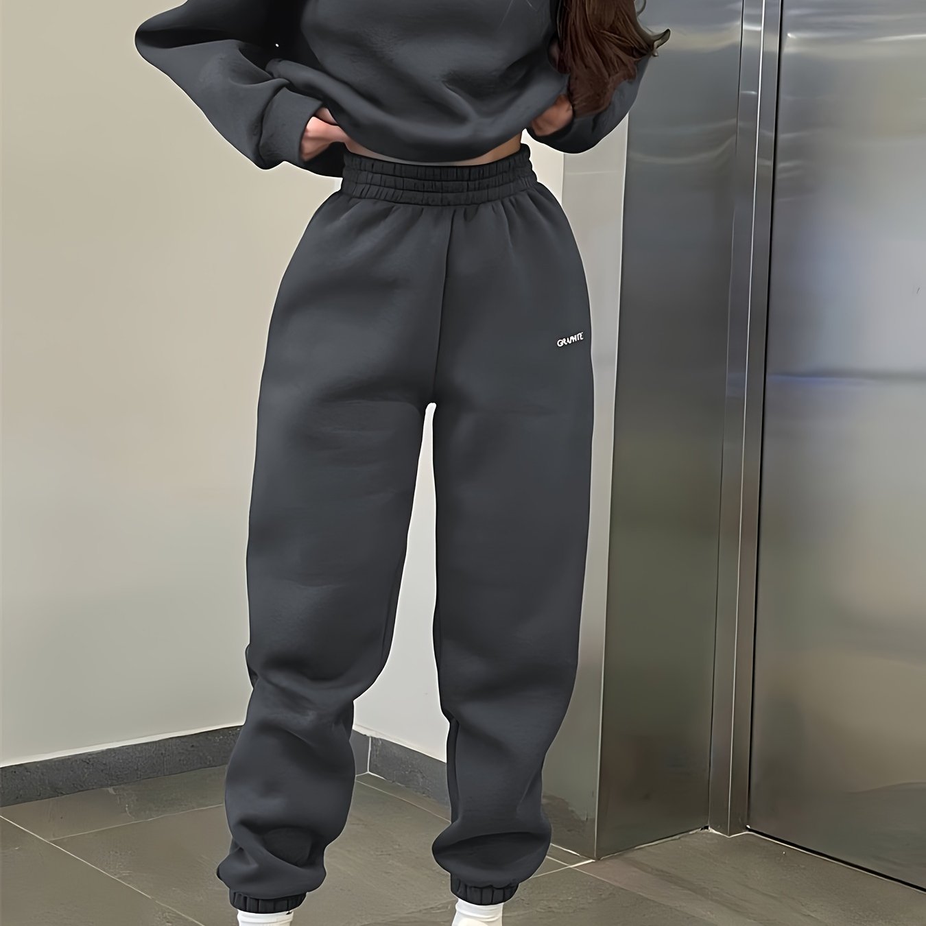 2pcs Casual Sports Set, Letter Pattern Warm Crew Neck Sweatshirt & Running Jogger Pants Suit, Women's Activewear