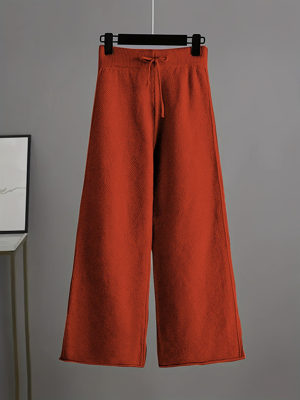 Ladies' Early Autumn New Sweater Fashion Two-piece Set: Unique Pattern Round Neck Drop Shoulder Long Sleeve Pullover + Straight Wide Leg Pants Combination, Loose And Casual Series