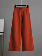 Ladies' Early Autumn New Sweater Fashion Two-piece Set: Unique Pattern Round Neck Drop Shoulder Long Sleeve Pullover + Straight Wide Leg Pants Combination, Loose And Casual Series