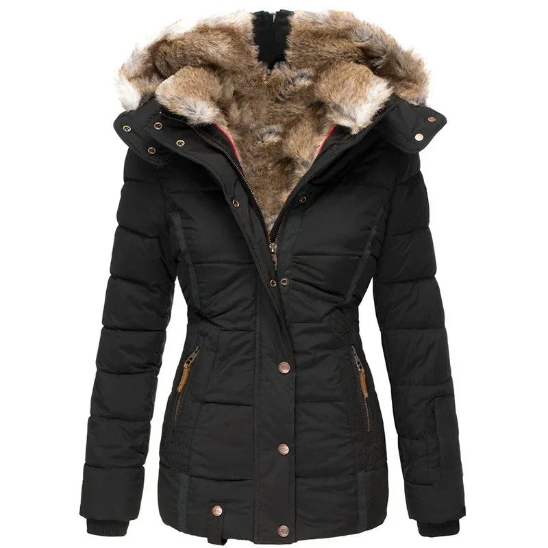 Women Coasts Outwear Long-Sleeve Zipper Slim Fit Hooded Cotton Trend Winter Parkas Warm Fur Collar Cotton Clothes Coat Jackets
