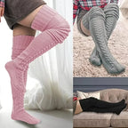 Women's Autumn Winter Thigh-High Socks - Wool & Acrylic Fibers Foot Warmers Fashion Lady Stockings with Cute Solid Color Design