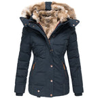 Women Coasts Outwear Long-Sleeve Zipper Slim Fit Hooded Cotton Trend Winter Parkas Warm Fur Collar Cotton Clothes Coat Jackets