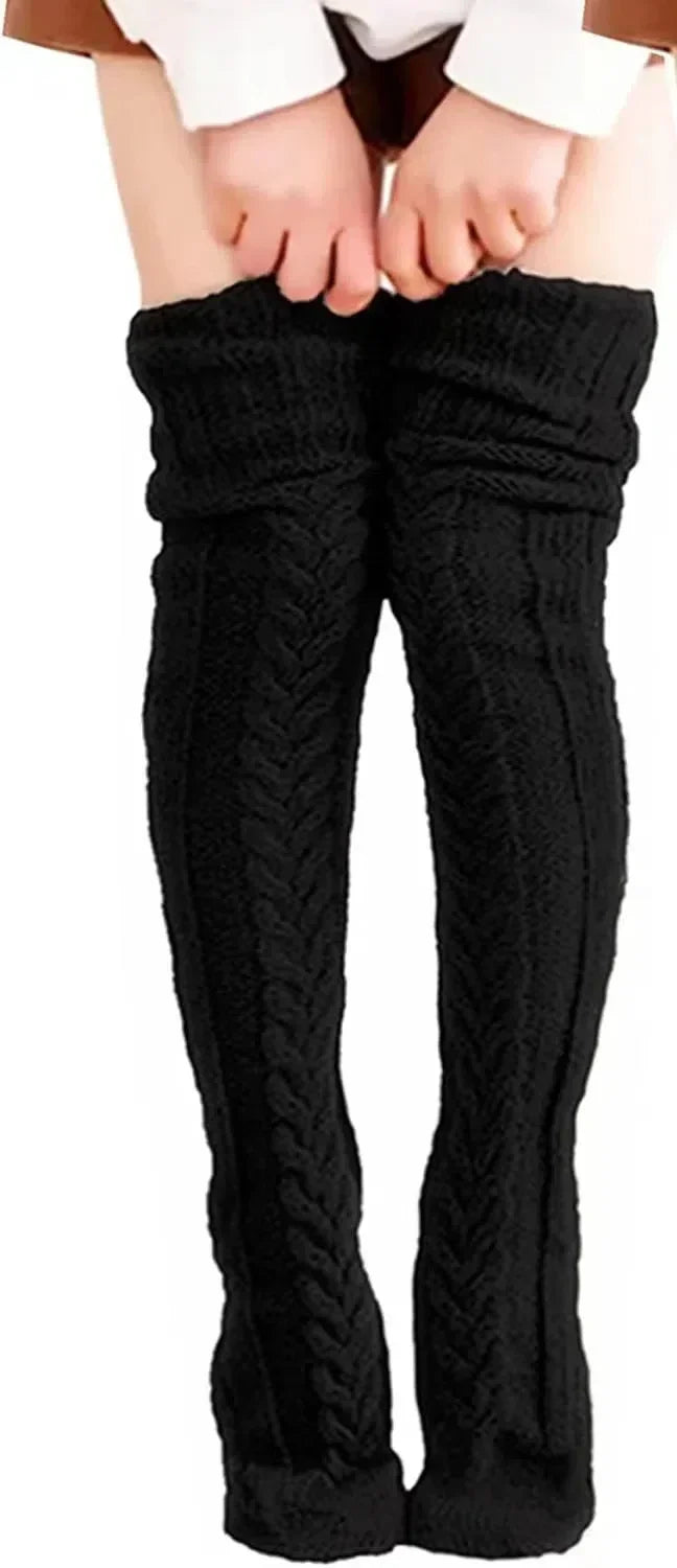Women's Autumn Winter Thigh-High Socks - Wool & Acrylic Fibers Foot Warmers Fashion Lady Stockings with Cute Solid Color Design