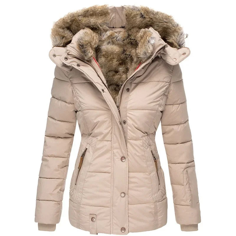 Women Coasts Outwear Long-Sleeve Zipper Slim Fit Hooded Cotton Trend Winter Parkas Warm Fur Collar Cotton Clothes Coat Jackets