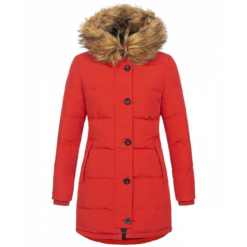 Autumn Winter 2025 New Fashion Women’s Solid Color Simple Basic Slim Fur Collar Hooded Quilted Coats Female Clothes Parkas Tops