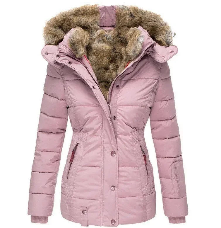 Women Coasts Outwear Long-Sleeve Zipper Slim Fit Hooded Cotton Trend Winter Parkas Warm Fur Collar Cotton Clothes Coat Jackets