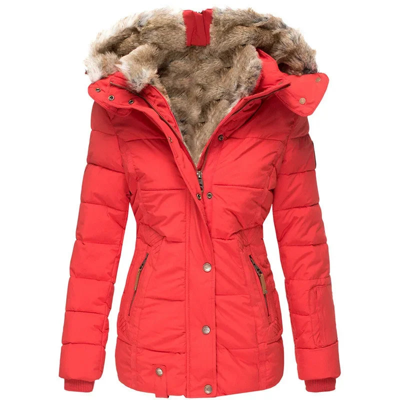 Women Coasts Outwear Long-Sleeve Zipper Slim Fit Hooded Cotton Trend Winter Parkas Warm Fur Collar Cotton Clothes Coat Jackets