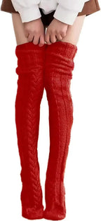 Women's Autumn Winter Thigh-High Socks - Wool & Acrylic Fibers Foot Warmers Fashion Lady Stockings with Cute Solid Color Design