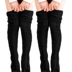 Women's Autumn Winter Thigh-High Socks - Wool & Acrylic Fibers Foot Warmers Fashion Lady Stockings with Cute Solid Color Design