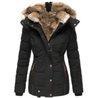 Women Coasts Outwear Long-Sleeve Zipper Slim Fit Hooded Cotton Trend Winter Parkas Warm Fur Collar Cotton Clothes Coat Jackets