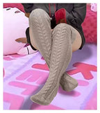 Women's Autumn Winter Thigh-High Socks - Wool & Acrylic Fibers Foot Warmers Fashion Lady Stockings with Cute Solid Color Design